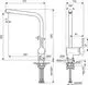 Küchenarmatur von Ideal Standard mit hohem Auslauf, veranschaulicht in technischen Zeichnungen, zeigt Dimensionen und Anschlüsse für die Installation.